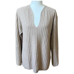 J.Crew 100% Cashmere Ribbed Tunic Heather Stone Beige Size M